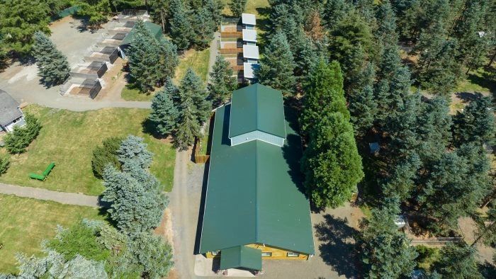 Aerial view of EdelHaus Pet Resort's 15-acre facility